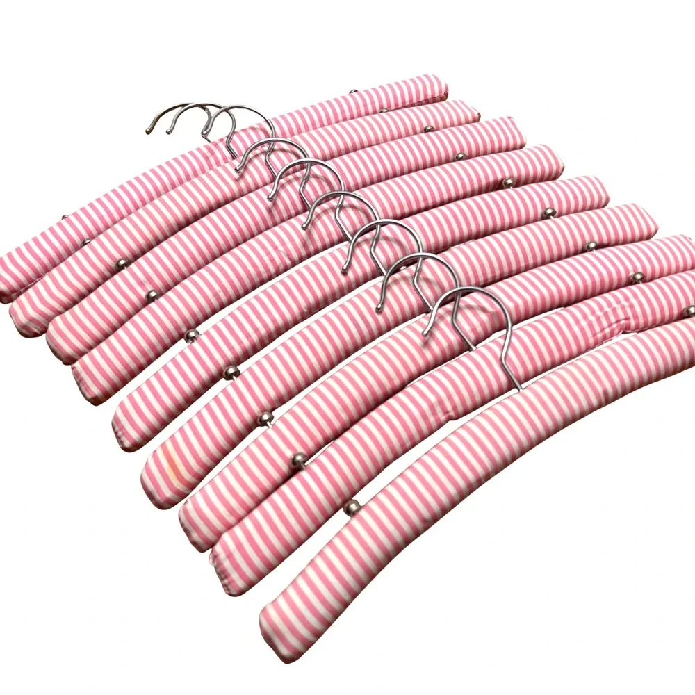 Vintage Victoria Secret Pink White Striped Padded Cotton Hangers Set of 9